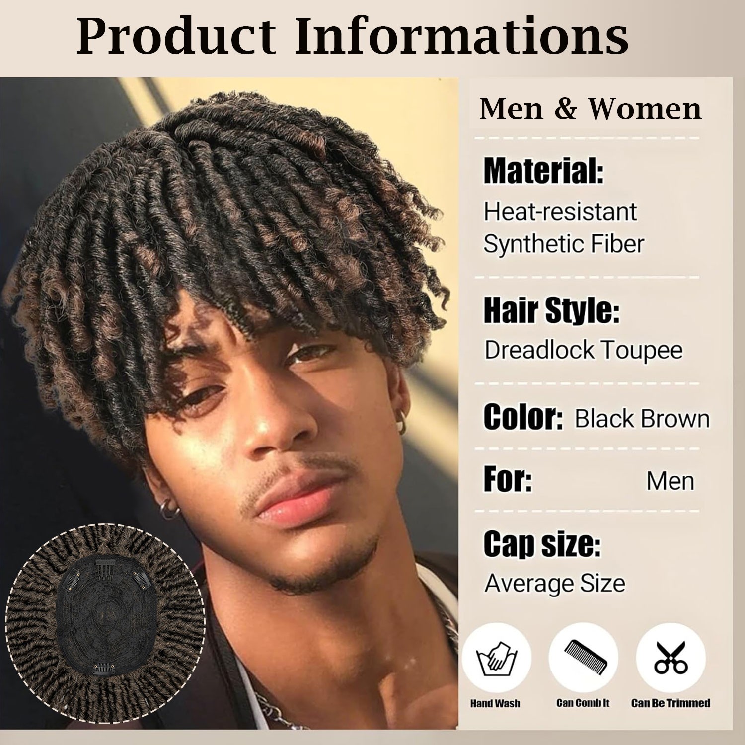 USA Dreadlock Toupee for Men Short Braided Hair Topper for Women Afro Curly Hair