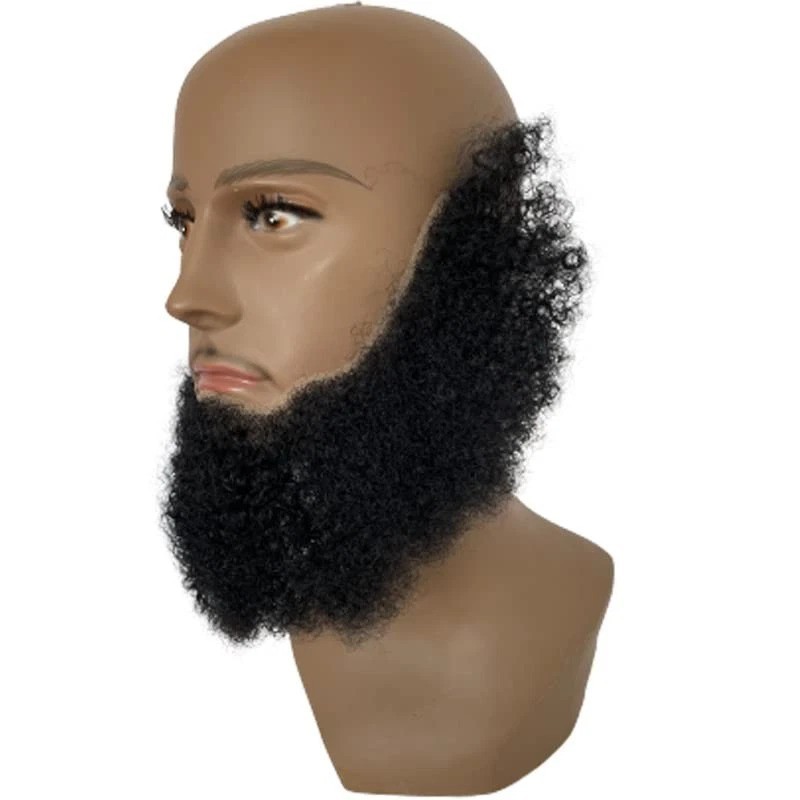 Realistic Human Hair Afro Curl Beard & Mustache System for Black Men – 12×3 Inch