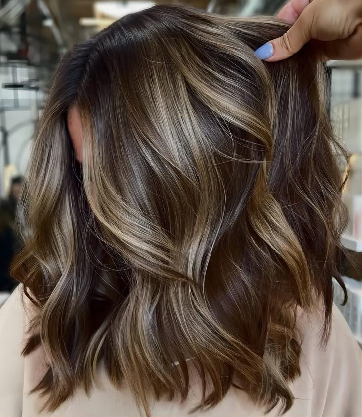 Balayage Dark Brown with Ash Blonde Highlight 100% Human Hair Lace Front Wigs