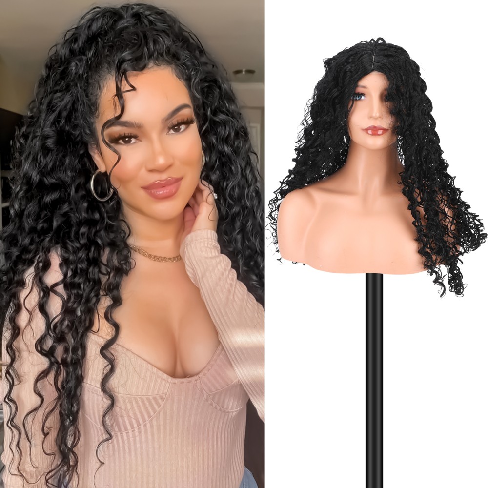 Women’s Curly Wigs Black Long 26 Inches Middle Part Lace Front Breathable Cap