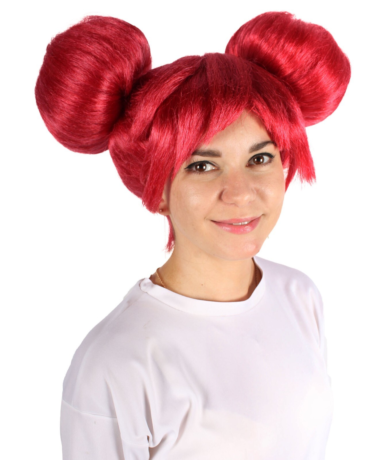 HPO Adult Women’s Japanese Magical Girl red Bun Wig, Best for Halloween,