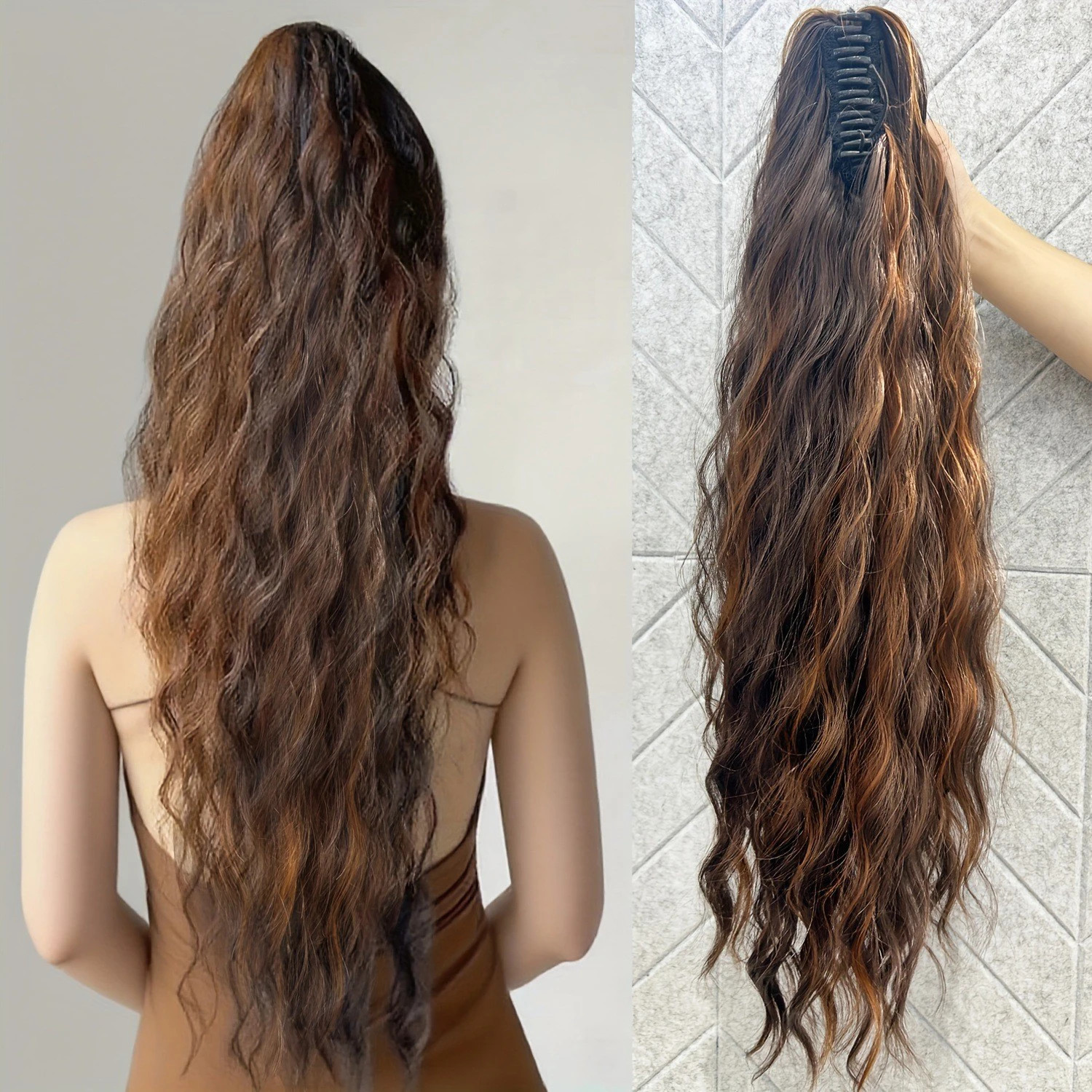 Heat Resistant Fiber Fluffy Messy Water Wave Claw Clip Ponytail Hair Extensions