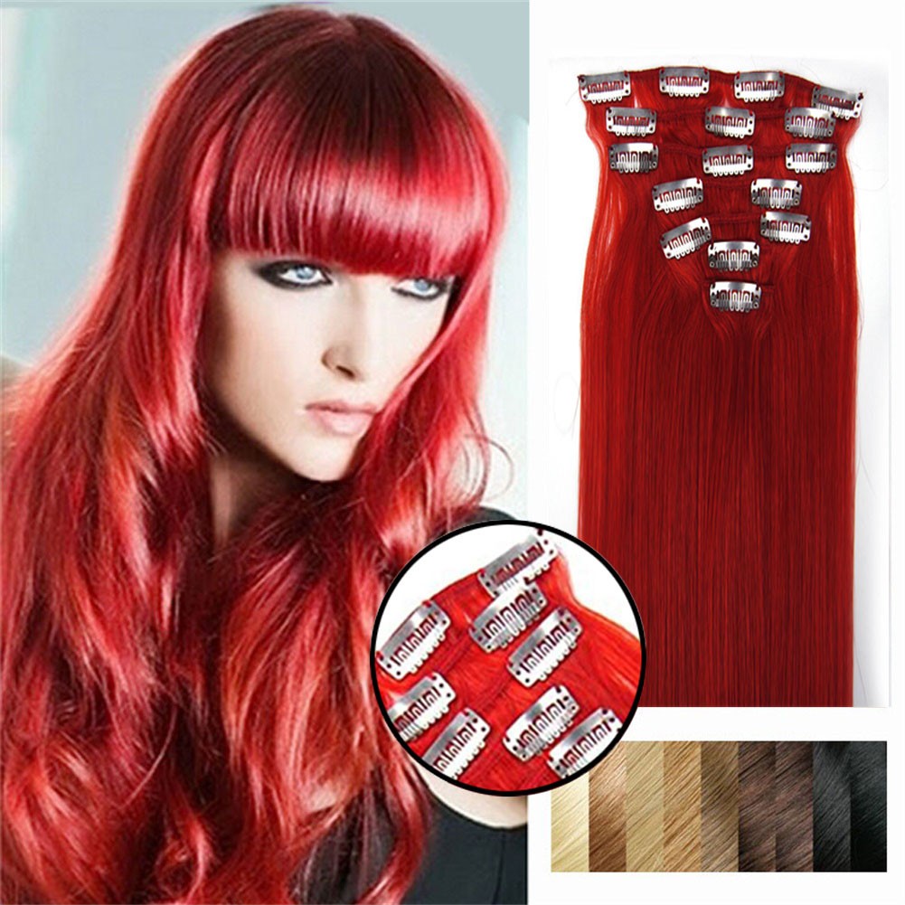 Full Head Clip In Hair Extensions Brazilian Real Human Hair Double Weft Thick