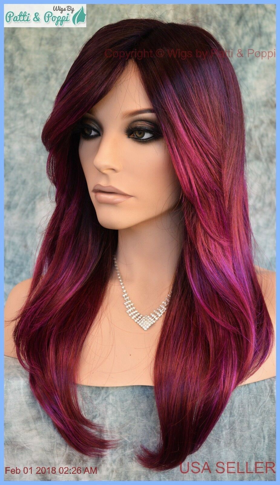 Angelica PM by Noriko Wigs (partial mono) PLUMBERRY JAM Long Sexy AUTHENTIC