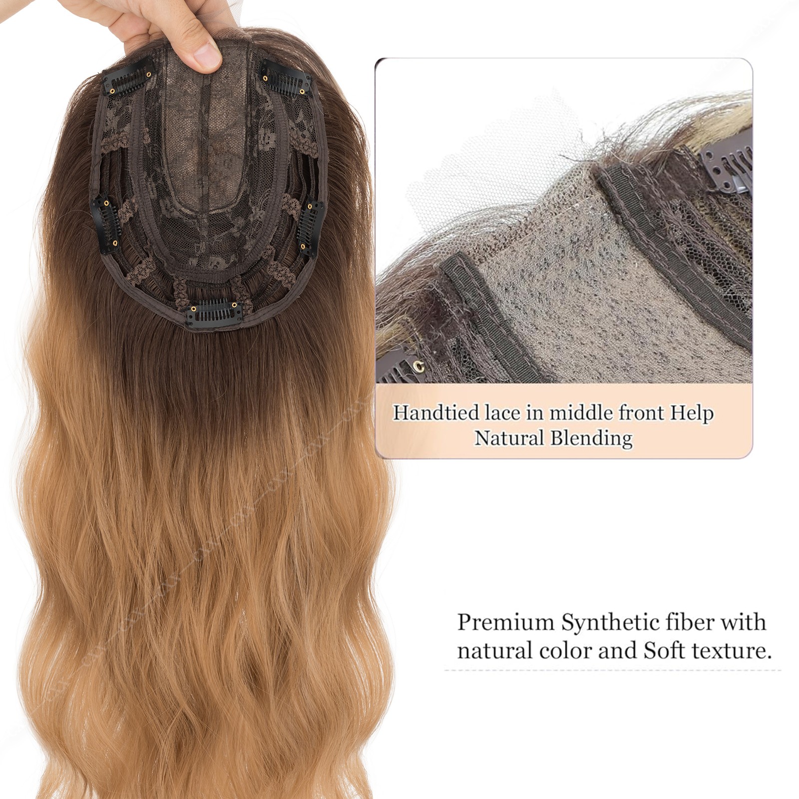 6.5×6.5 Women Topper Real As Human Hair Toupee Clip in Loose Wave Wavy Hairpiece