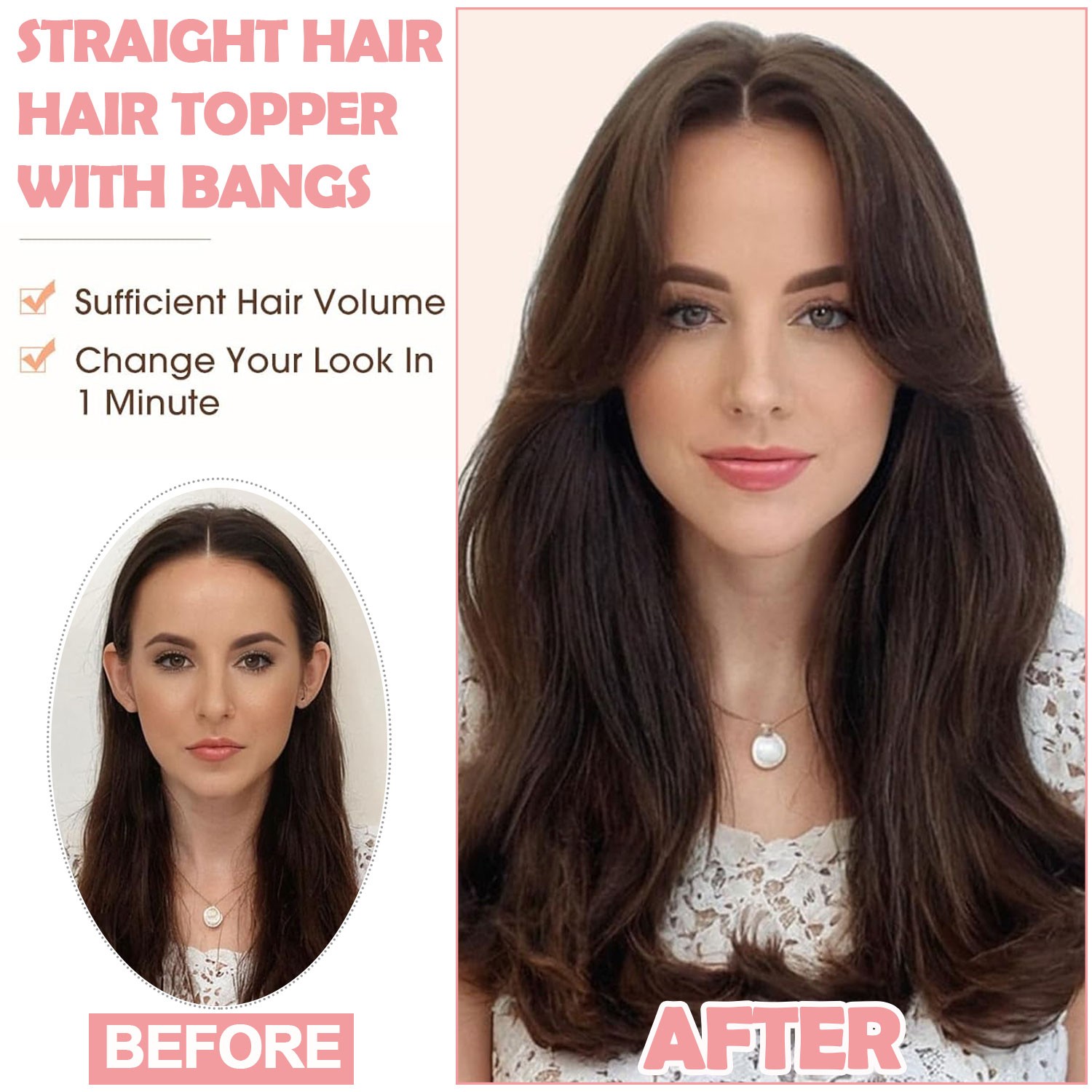 18″ Free Part Women Topper Real As Human Hair Top Toupee Piece Clip in Hairpiece
