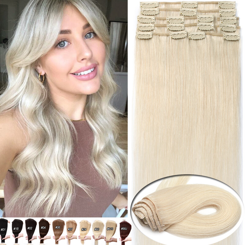 USPS Soft Remy Human Hair Clip in Real Human Hair Extensions Full Head Highlight
