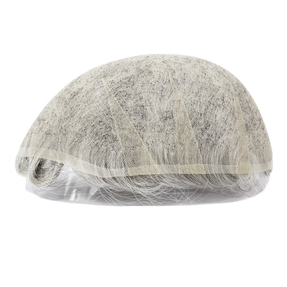 Mens Toupee Swiss Lace Human Hair Replacement Systems Grey Hair Pieces #580