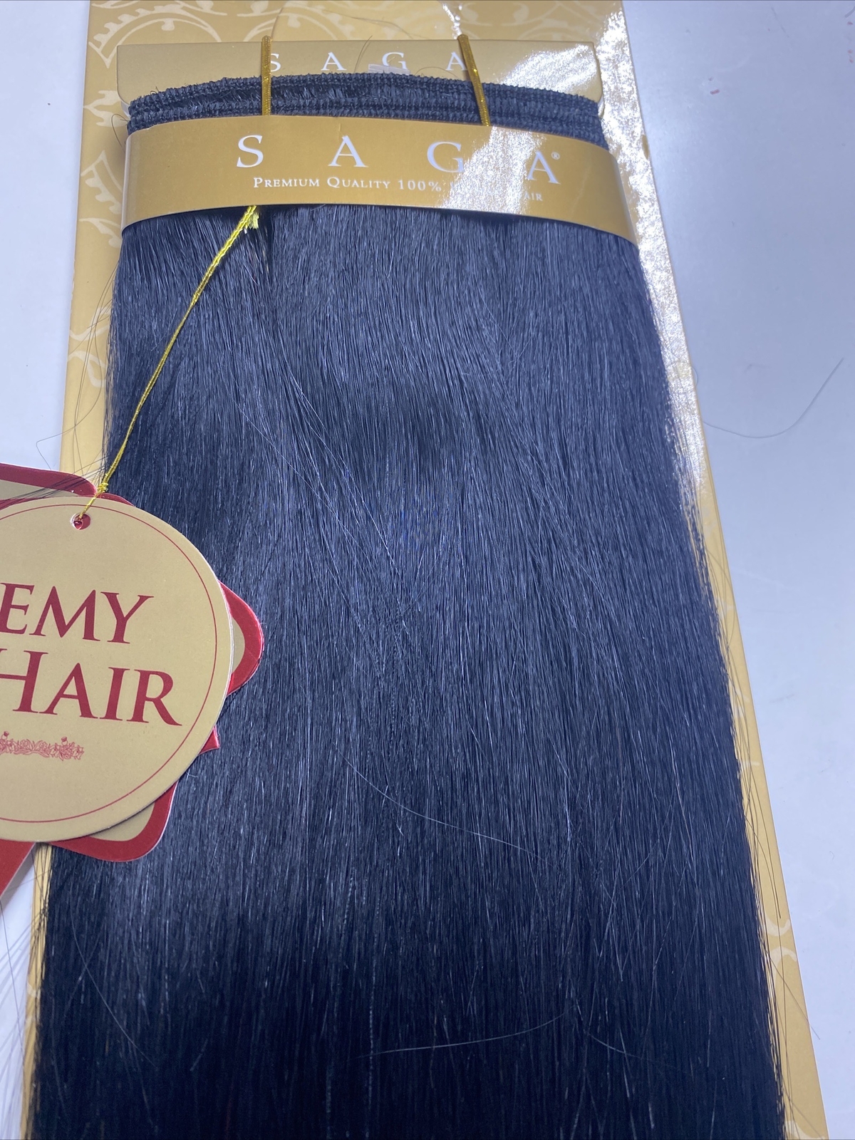 SAGA GOLD YAKY 16″_#1_100% HUMAN REMY HAIR WEAVE STRAIGHT EXTENSION