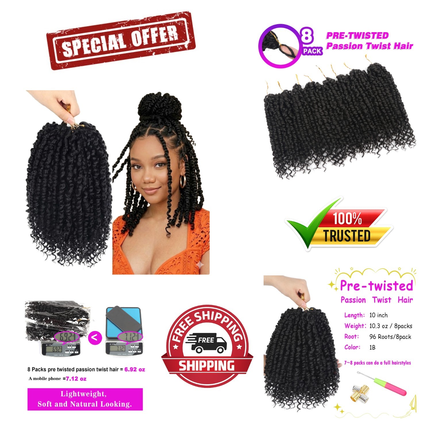 Pre-twisted Passion Twist Crochet Hair 10 Inch – Perfect for All Styling Needs