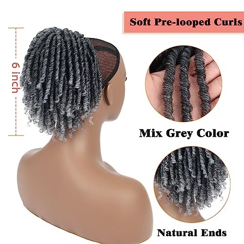 Oseti Short Grey Drawstring Ponytail for Black Women 6inch Gray 5 Inch #TGrey