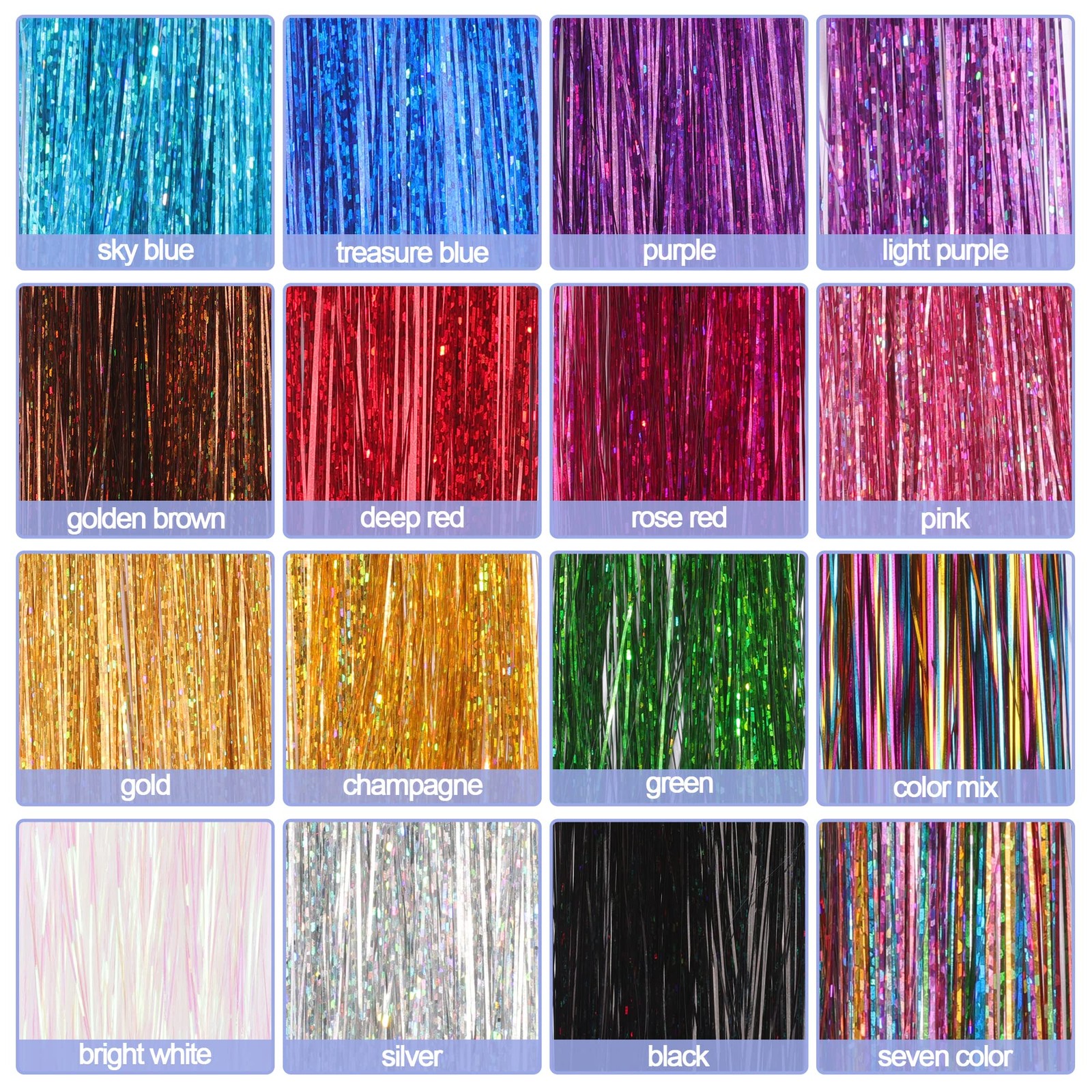 16 Colors Hair Tinsel Kit, 48 Inches 3300 Strands Tinsel Hair Extensions, Fai…