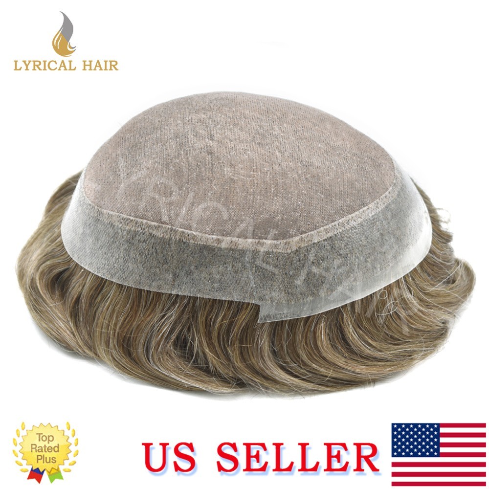 Lyrical Hair Mens Toupee Hairpiece Mono Lace Human Hair Poly PU Replacement Wig