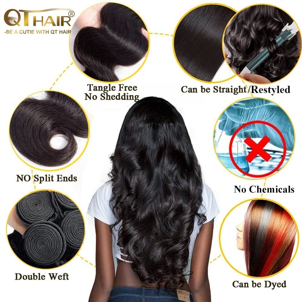 Qthair Body Wave Human Hair Bundles 14 14 Inch 18A Body Wave Bundles Human Hair