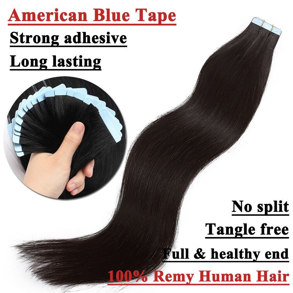 Invisible Tape In Human Hair Extensions Skin Weft Premium Hair Full Head 80pcs