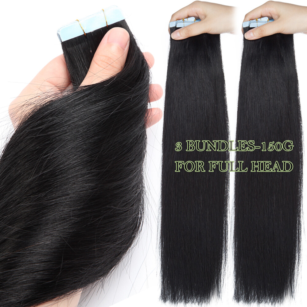 60pcs Tape in Remy Human Hair Extensions Skin Wefts Premium Thick Hair 14-24 in