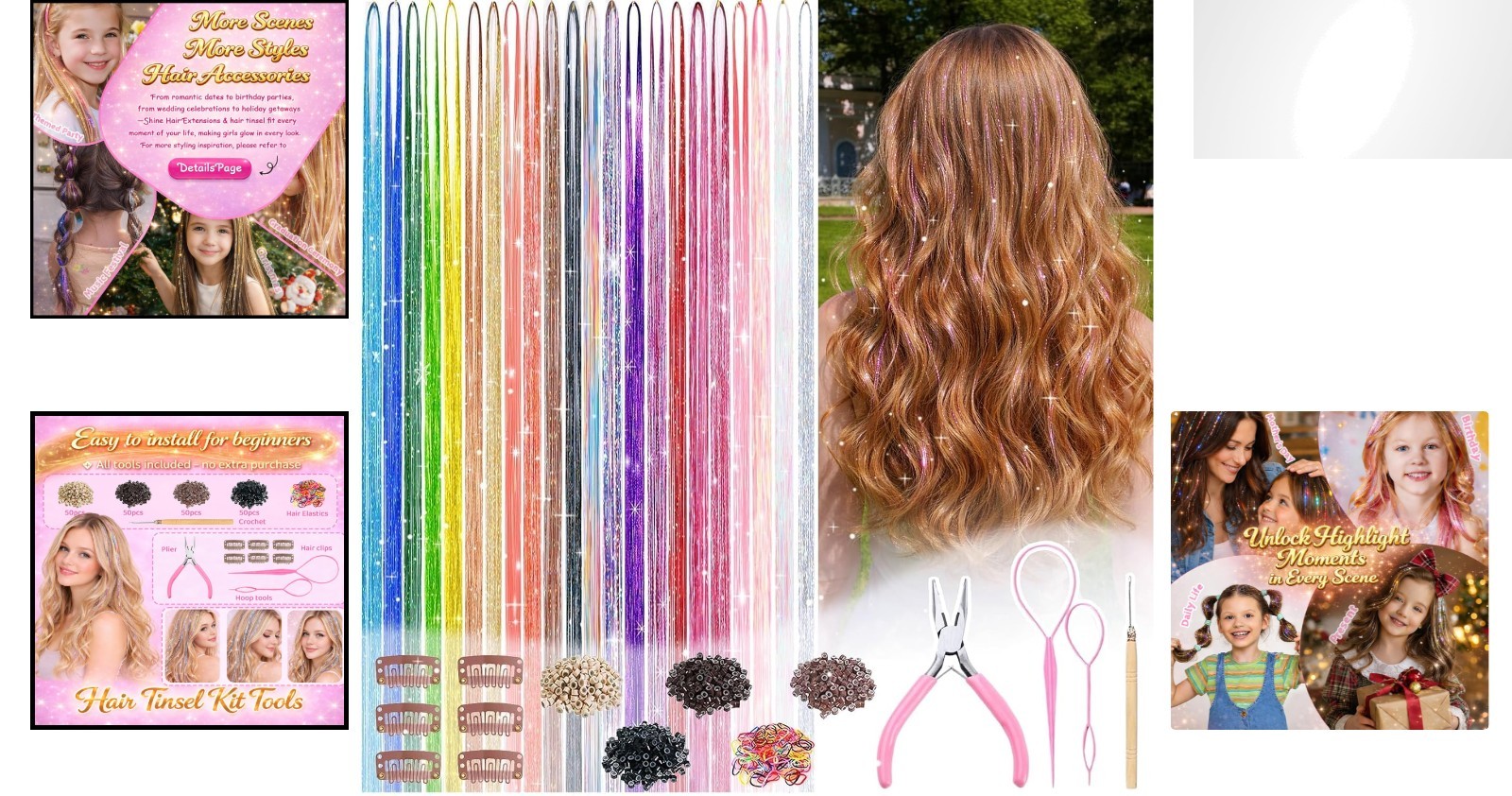 All-in-One Hair Tinsel Kit with 22 Colors – Perfect for Festivals & Events