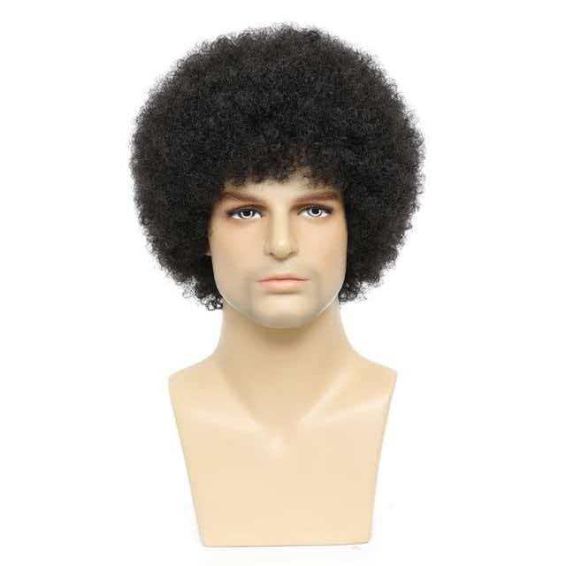 Men’s 10in Kinky Curly Black Wig Full Heat Resistant Synthetic Cosplay Party