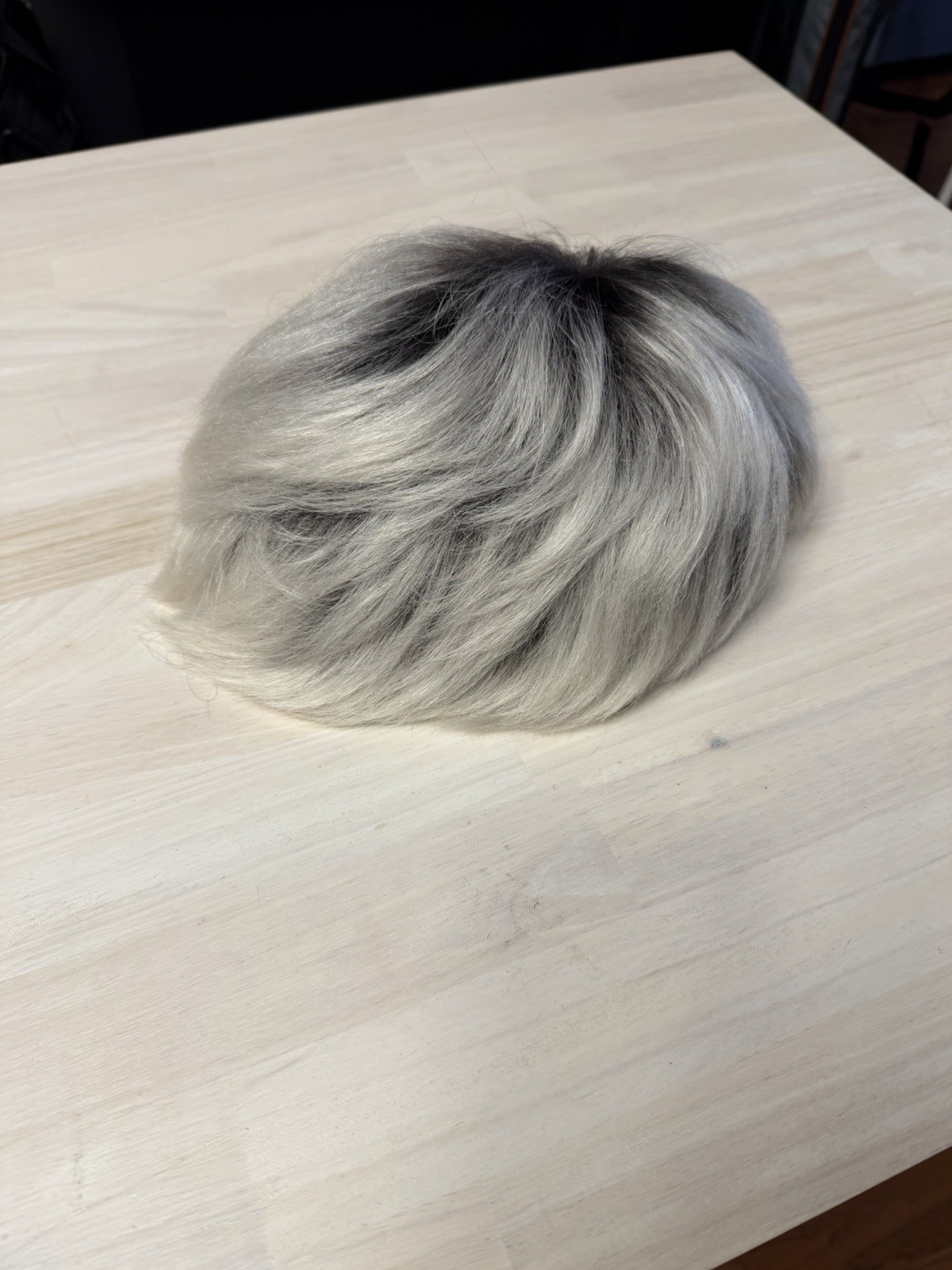 Custom Cut Men’s .08mm Skin Toupee, Hair System. Black Roots White Ends.