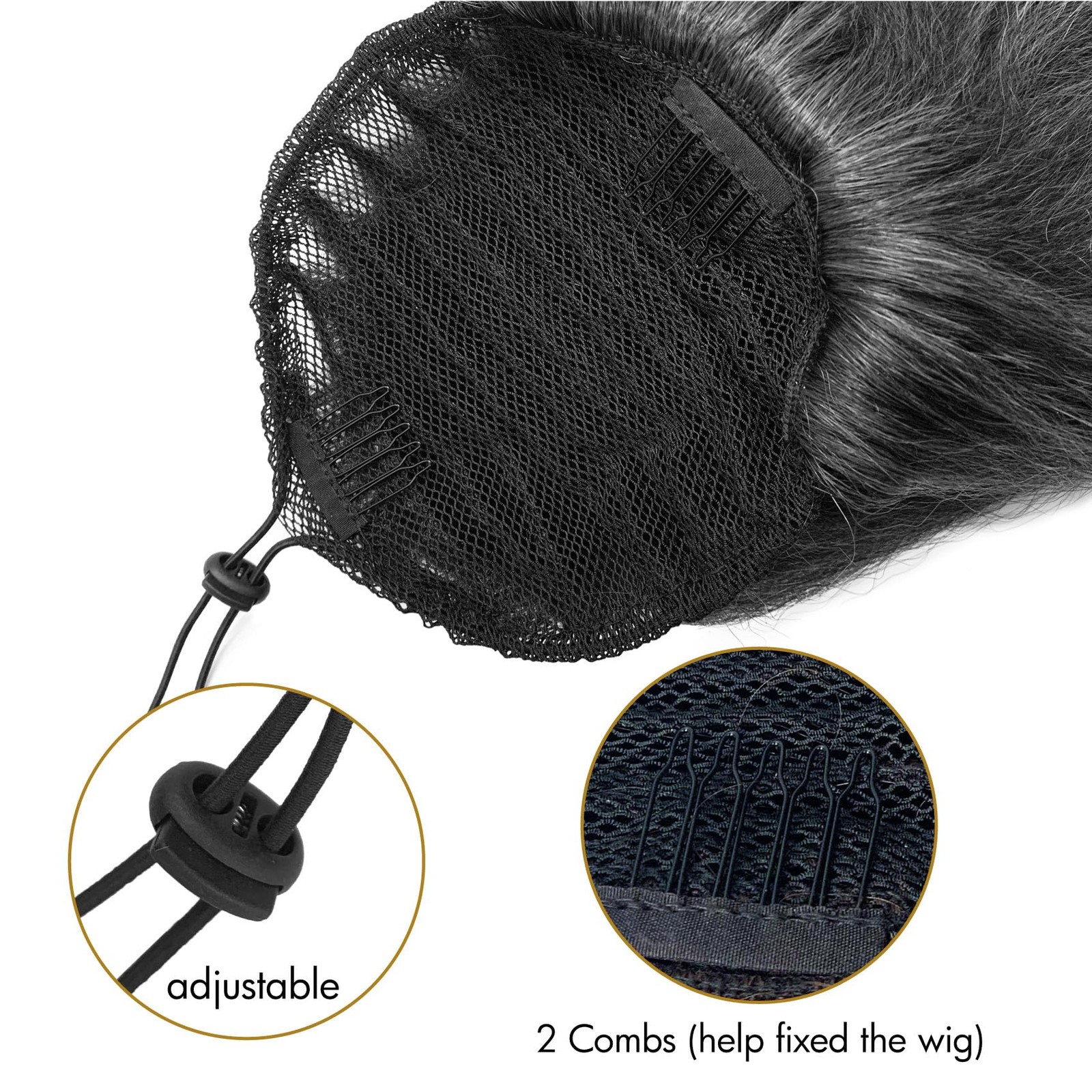 Grey Yaki Straight Drawstring Ponytail for Women 16inch Salt and Pepper Yaki …