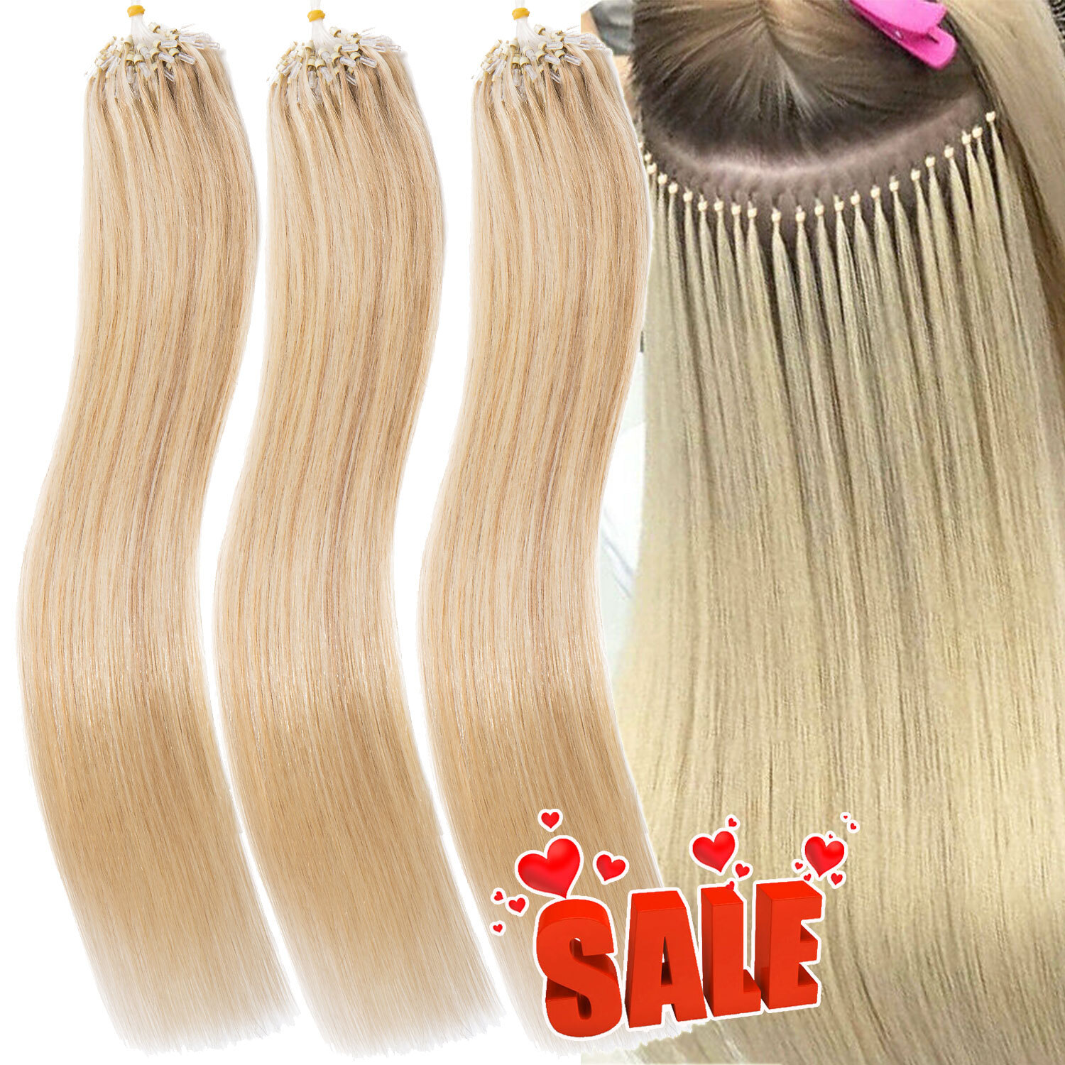 THICK 100% Russian Remy Human Hair Extensions Micro Loop Nano Ring Bead Balayage