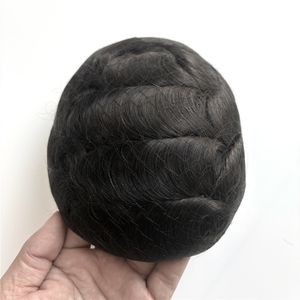 Durable Mens Toupee Human Hair Replacement Fine Mono PU System Hairpieces #1B
