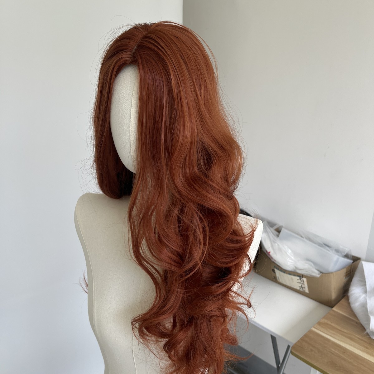 Heat Resistant Hair Copper Red Layered Long Wavy Costume Wig Natural