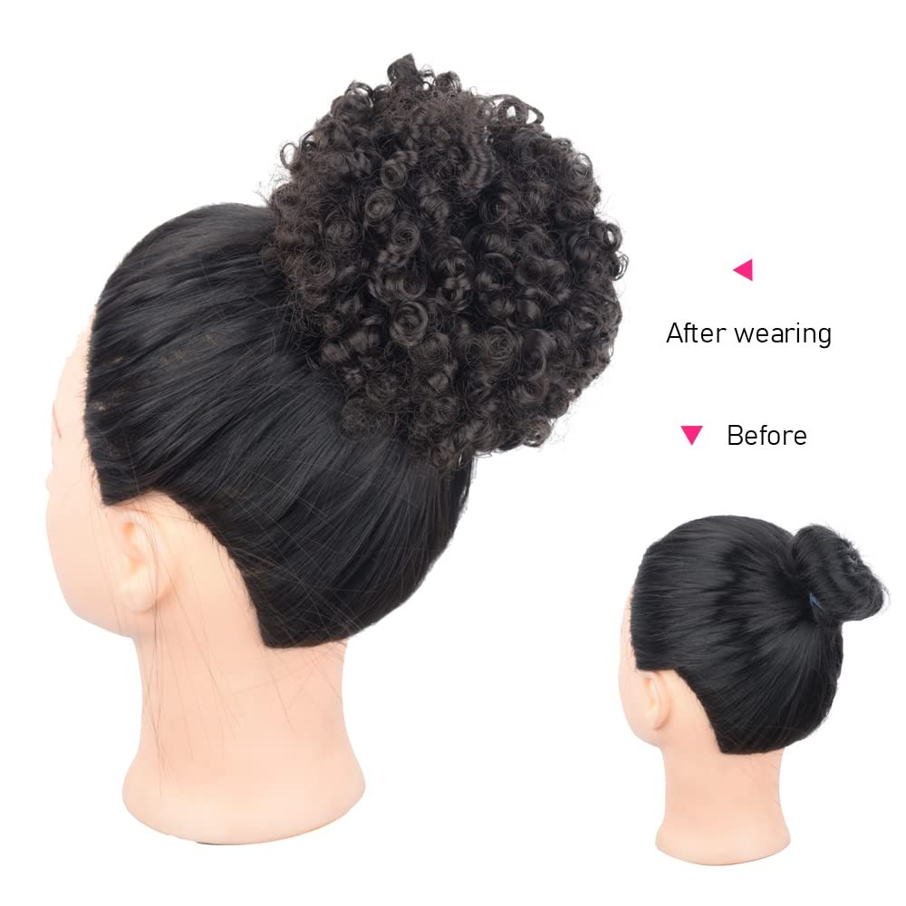Curly Wavy Afro Puff Drawstring Ponytail 6 Inch 80g Natural Black Loose Wave
