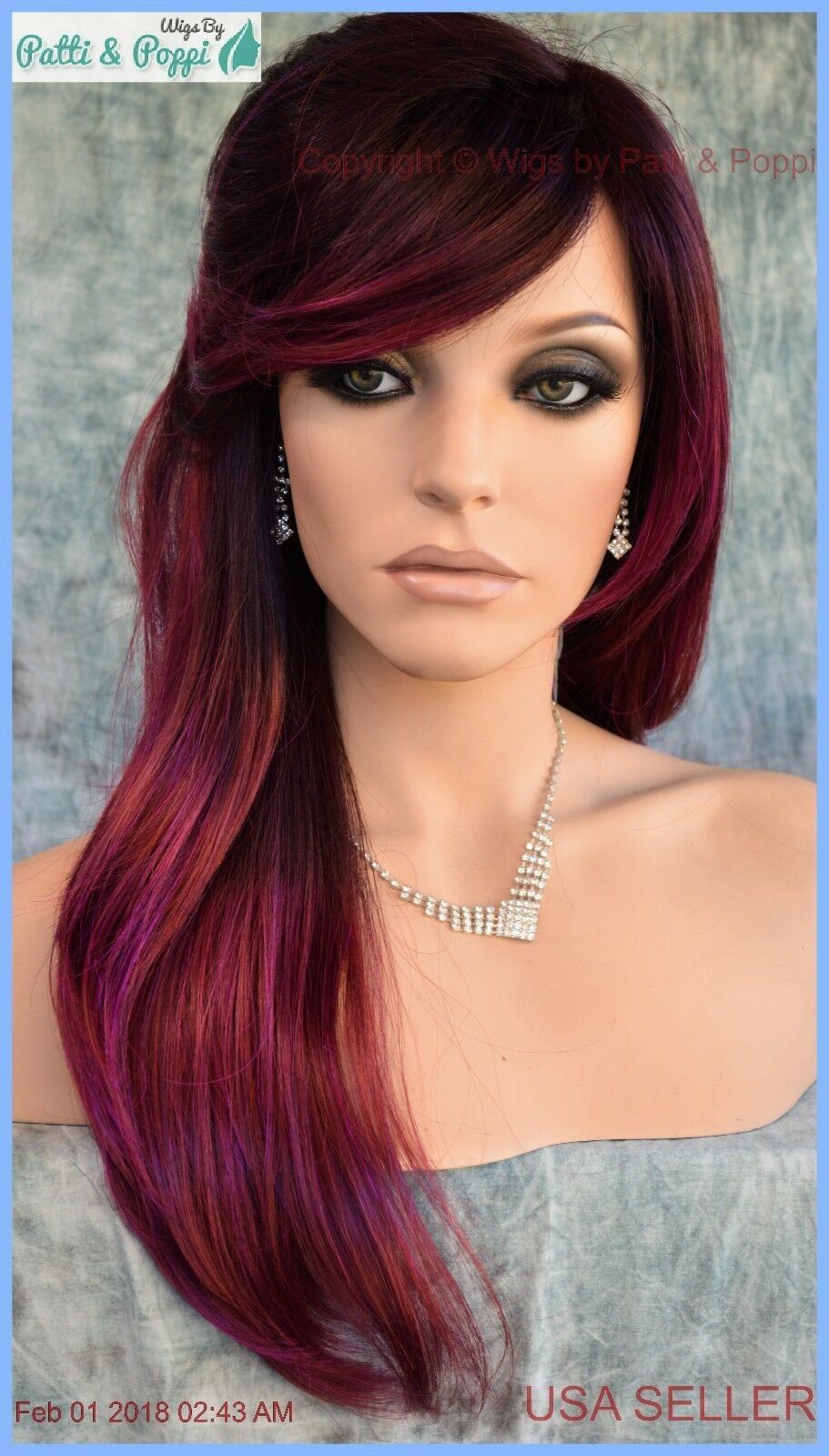 Angelica PM by Noriko Wigs (partial mono) PLUMBERRY JAM Long Sexy AUTHENTIC