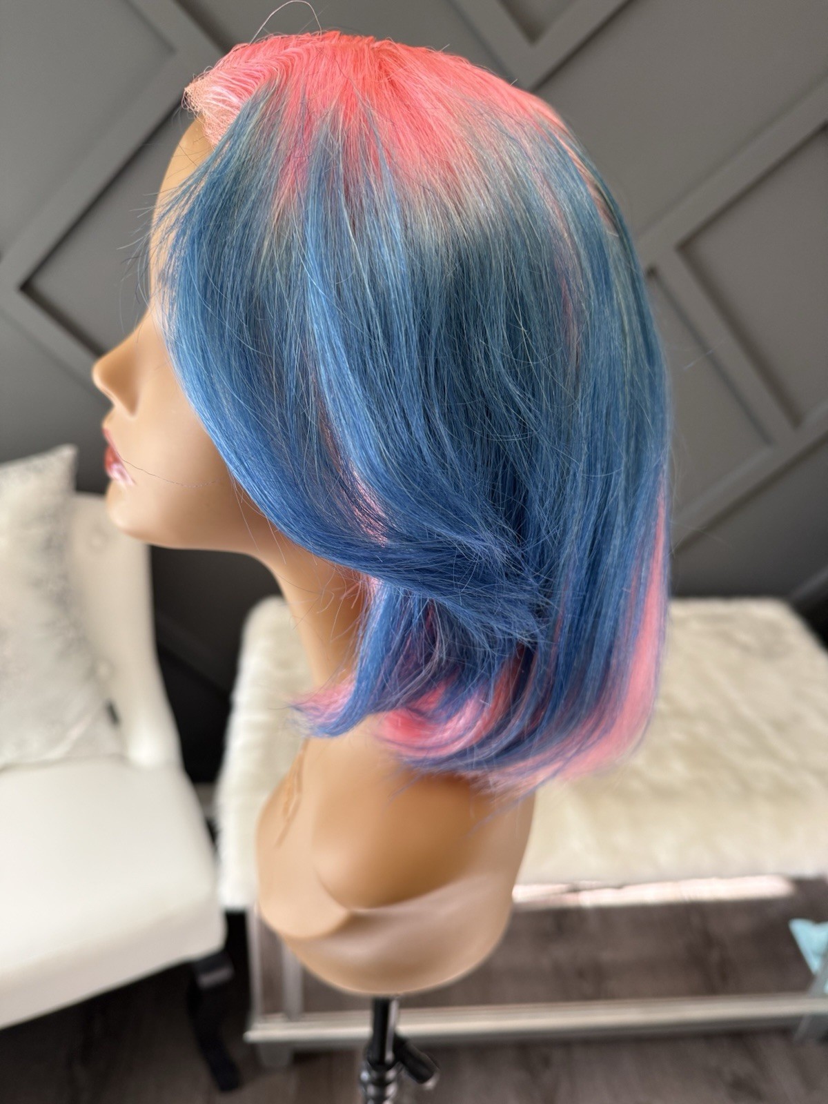 Custom Color Lace Front Wig Human Hair | Bob Cut Wig | Pink & Blue | Baby Shower
