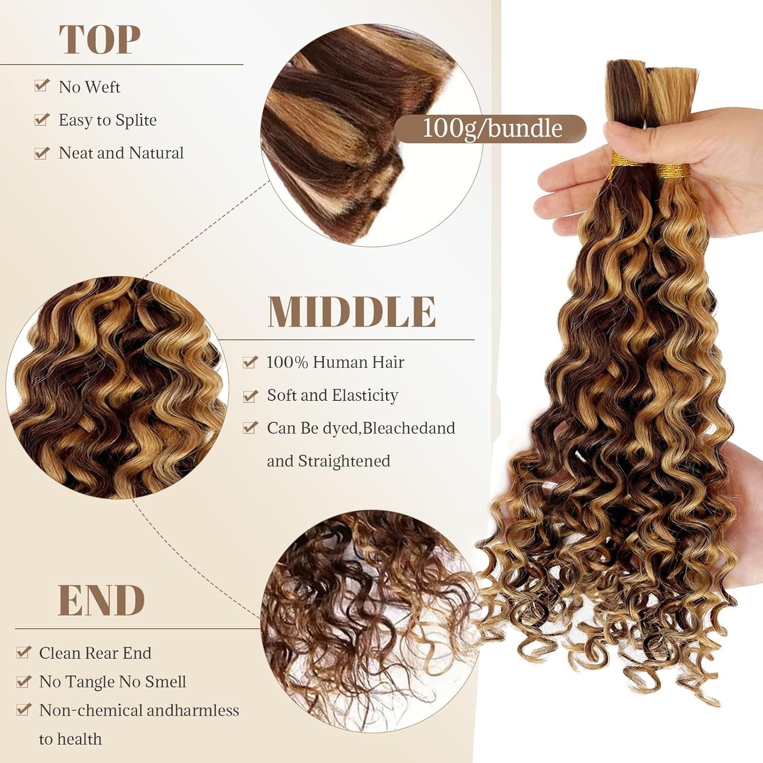 Human Braiding Hair Water Wave 2 bundle 100g Color 4P/27 50g/Bundle