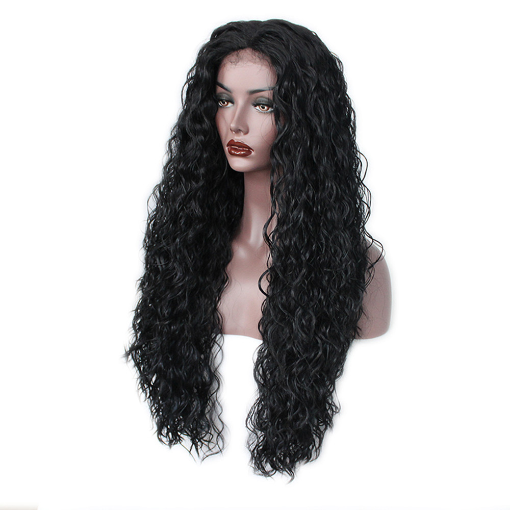Black Long Loose Curly Synthetic Wig Lace Front Wig Synthetic Baby Hair 26 Inch