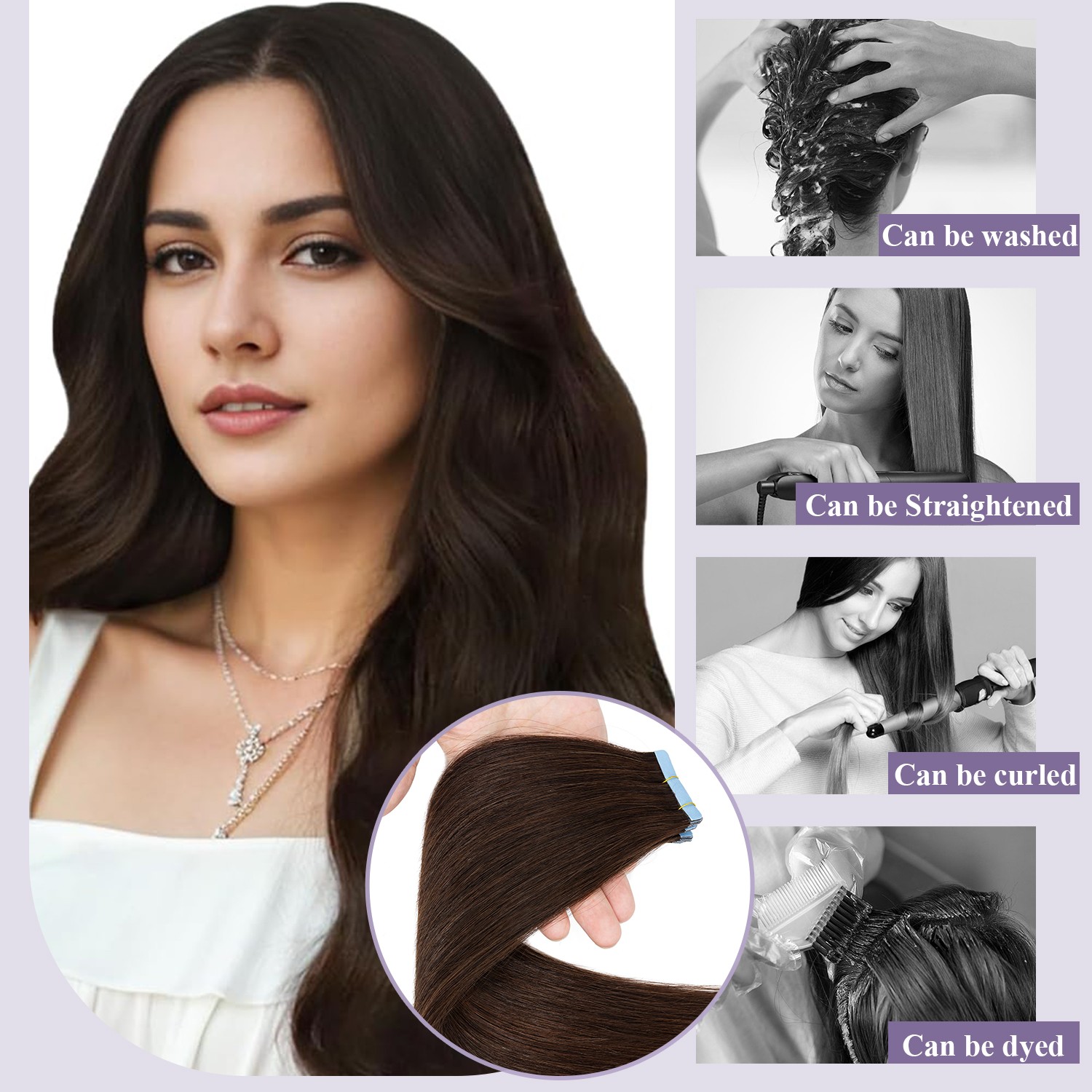 10-60PCS Tape In Real Remy Virgin Human Hair Extensions Thick Skin Weft Balayage