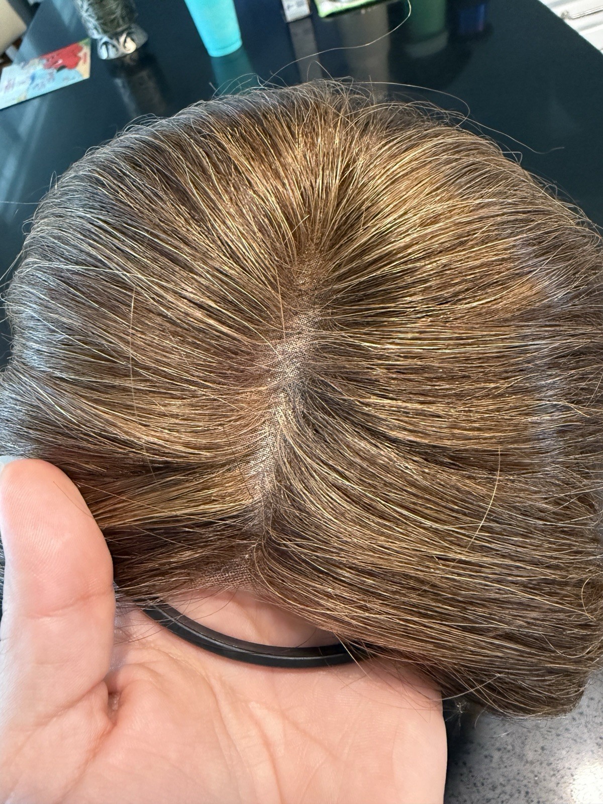 Human Hair Monofilament Wig, Auburn Brown, Layered, Long