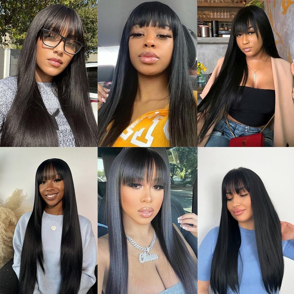 Straight Human Hair Wig With Bang Brazilian VirginHuman Hair None Lace Front Wig