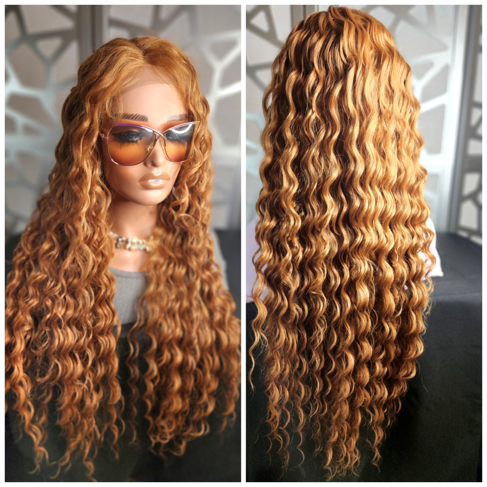 Strawberry Blonde Auburn Wig Curly Wig Lace Front Human Hair Blend Extra Long