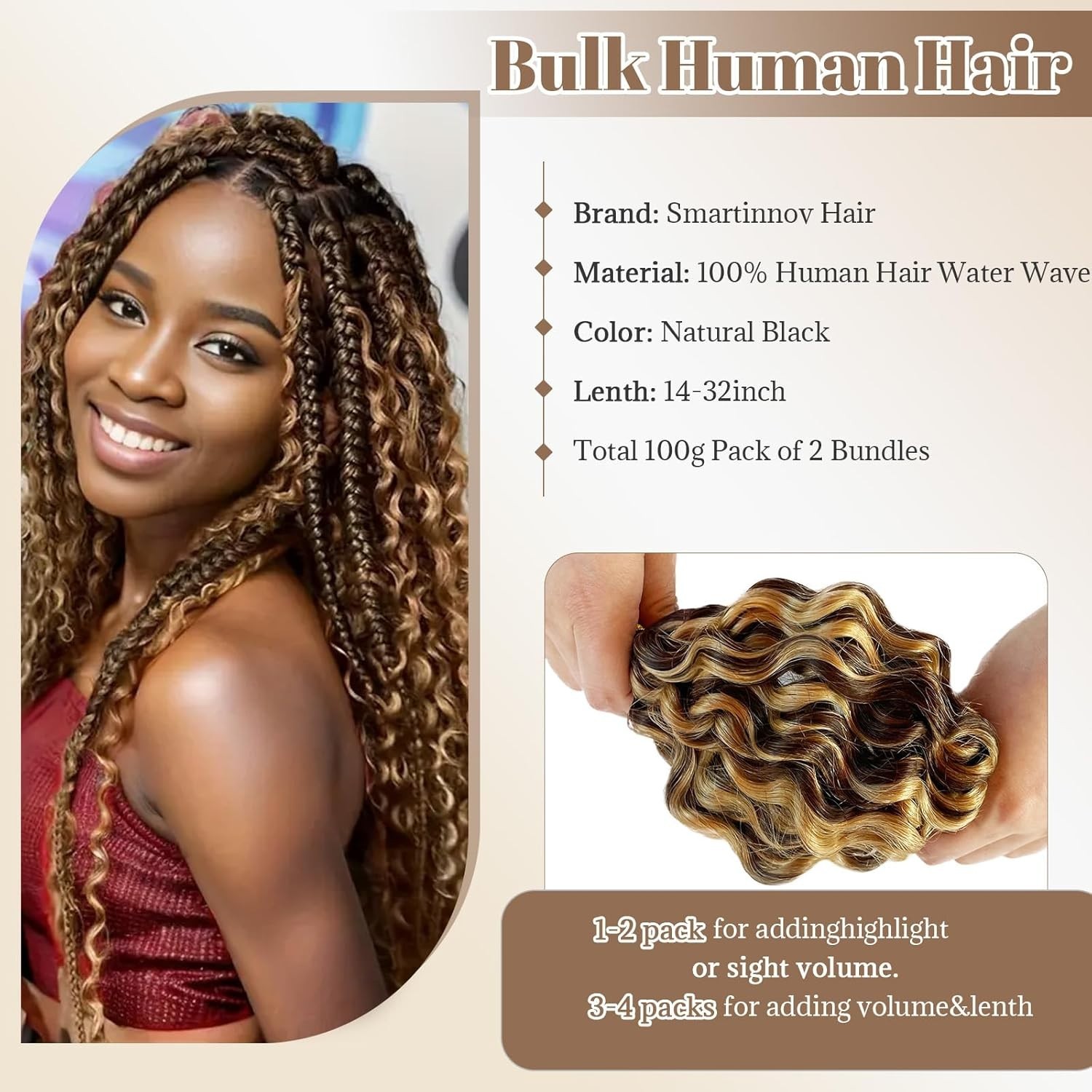 Human Braiding Hair Water Wave 2 bundle 100g Color 4P/27 50g/Bundle