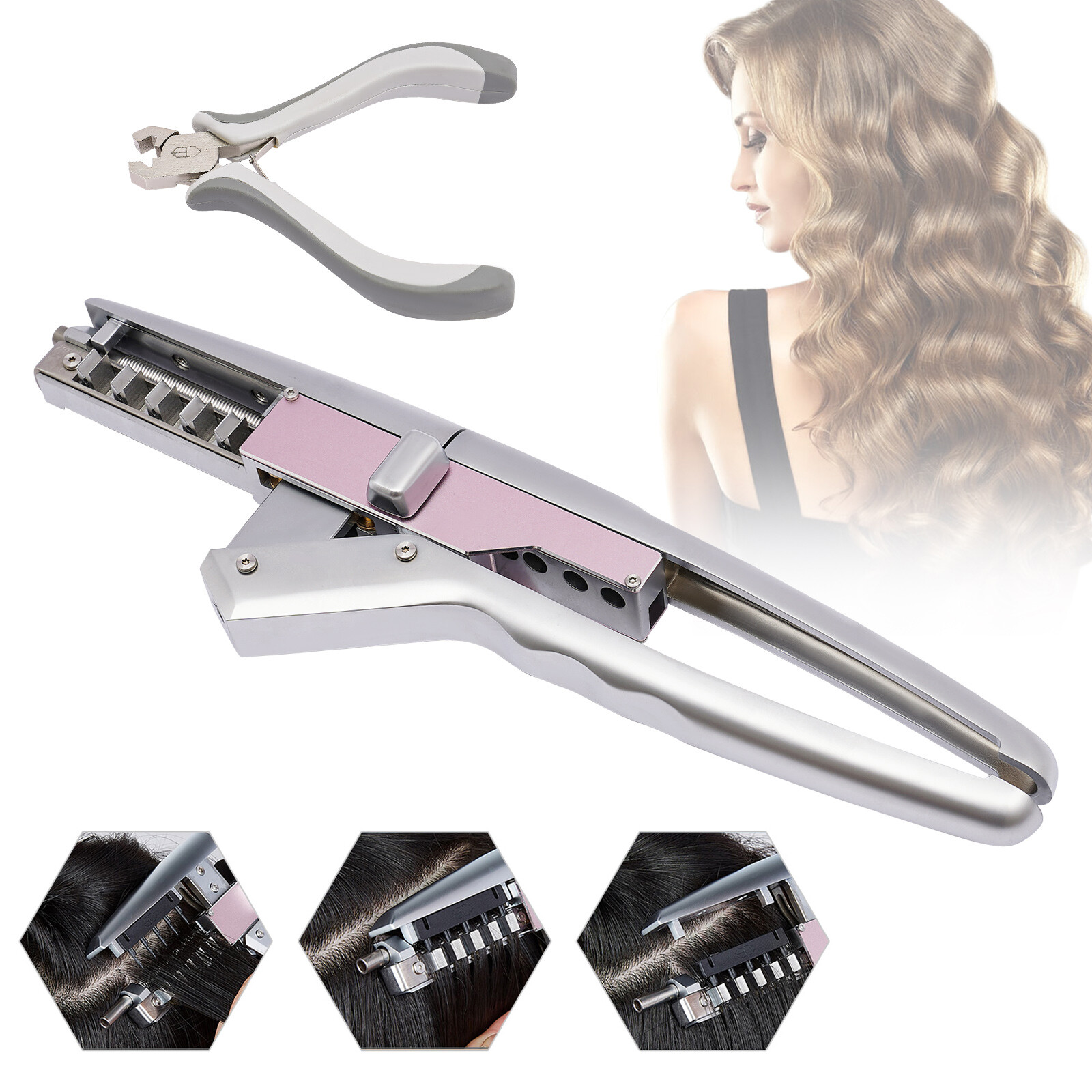 6D Human Hair Extension Machine Sets Salon Fusion Metal Connector Tool Kits