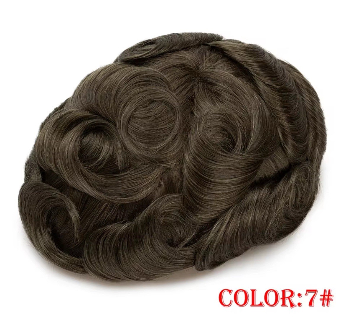 Men’s Human Hair Toupee Hairpiece Lace Base Adhesive Tape-In Wavy 5x7in