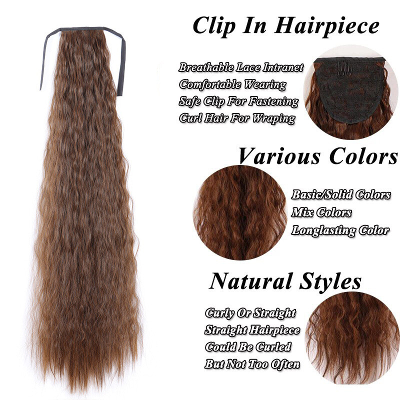 33in 140g Curly 85cm As Human Hair Extensions Corn Wave Ponytail Hairpiece Black