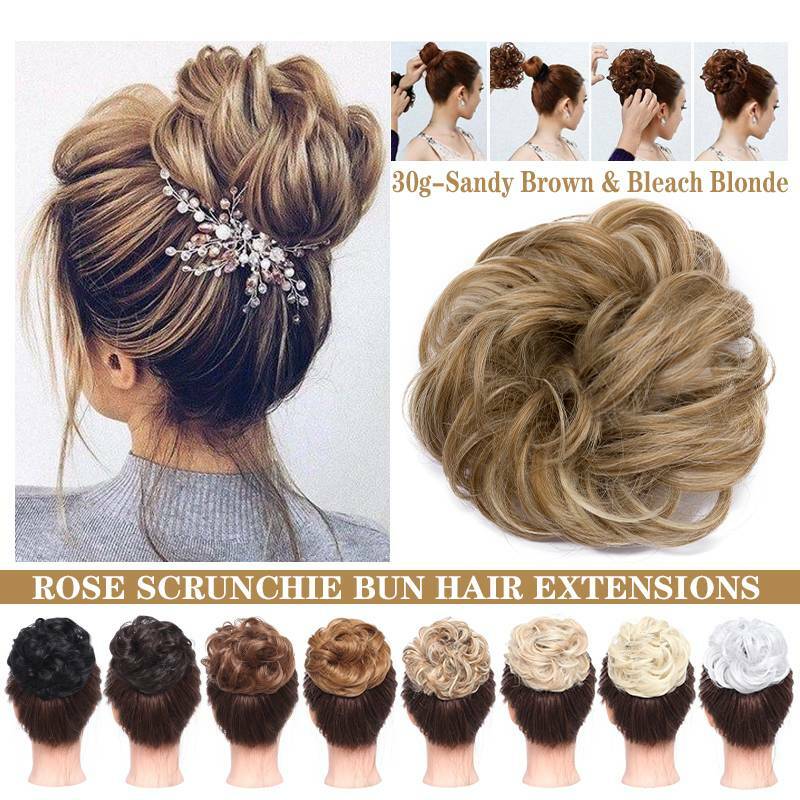 US Curly Messy Bun Hair Piece Scrunchies Updo as Real Hair Extensions for Human