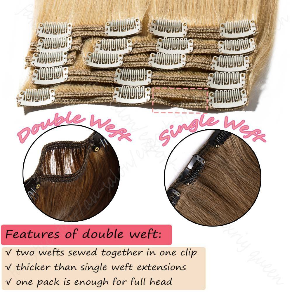 Super Thick Double Weft Clip In Remy Human Hair Extensions Full Head Blonde 140g