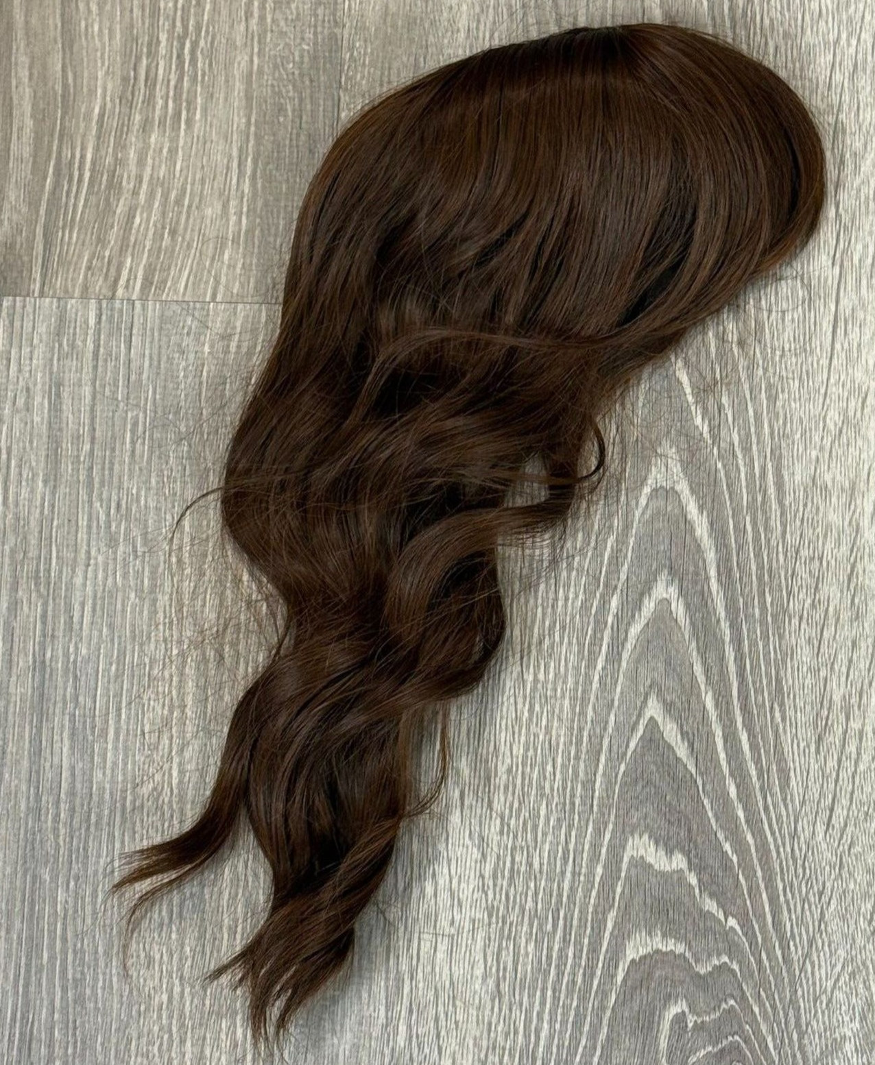 Long Wavy Red Brown Auburn Middle Part Bang Base Crown Hair Topper Hairpiece 14”