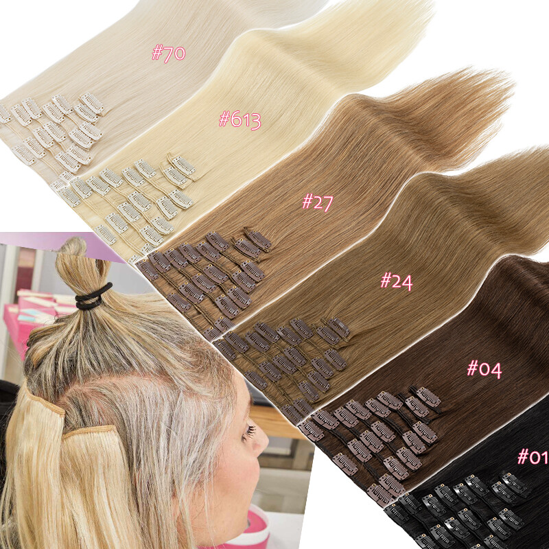7pcs 15″ 18″ 20″ 22″ Clip In Remy Real 100% Human Hair Extensions Full Head N206