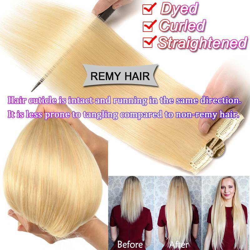 US Extra Thick Remy 100% Human Hair Extensions Clip In Full Head Double Weft 18″