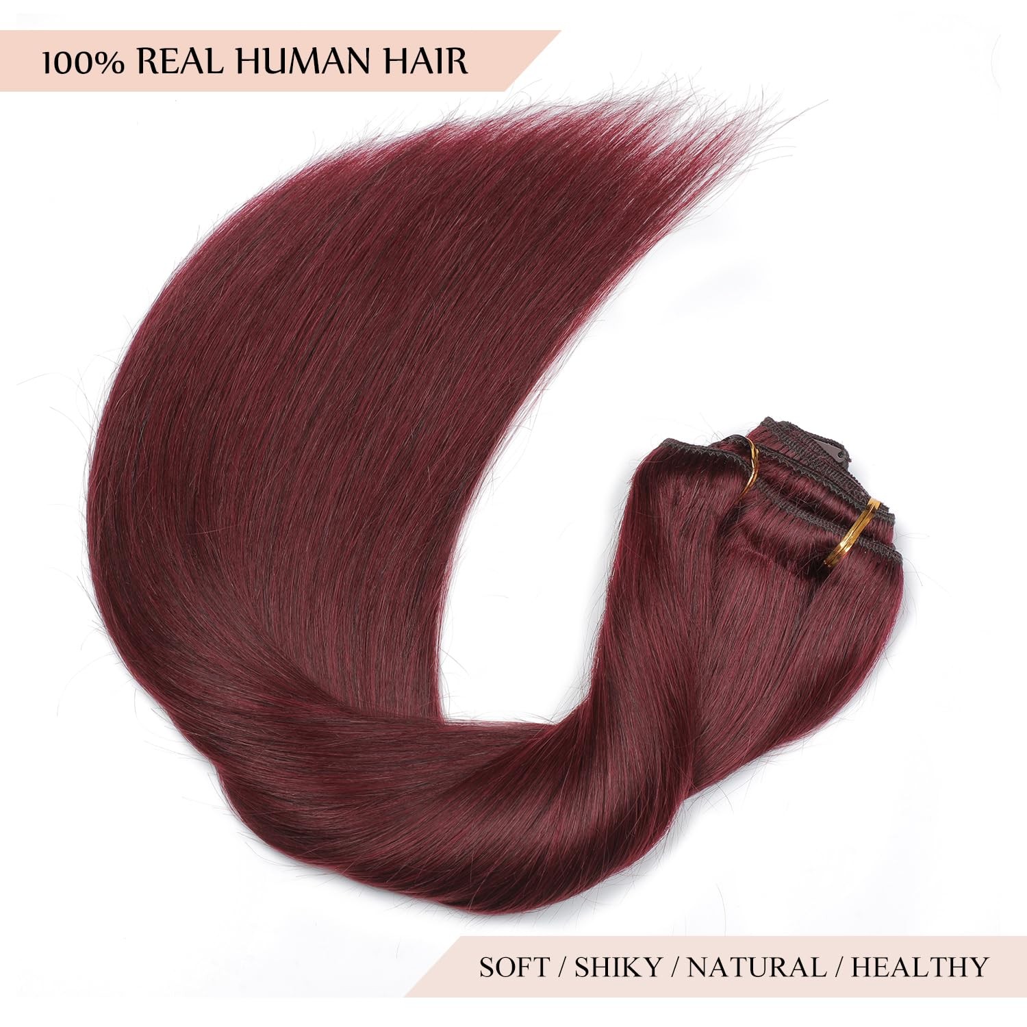 Sisily Clip In Hair Extensions Real Human Hair 16 Inch 140G Burgundy Red 100