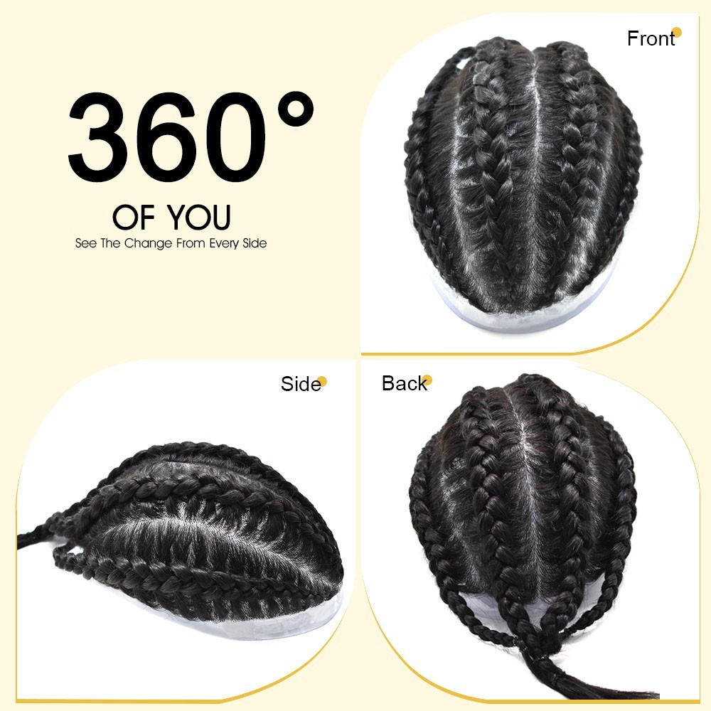 Cornrow Braids Mens Toupee Full Poly Box Braided Mens Hairpiece Male Braiding