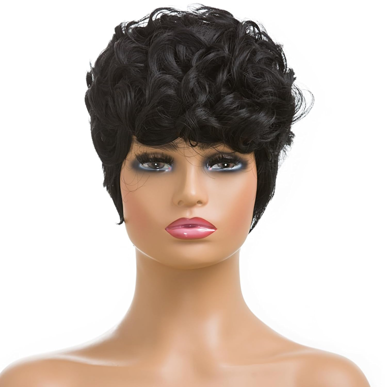 Natural Black Short Pixie Wig with Bangs for Black Women
