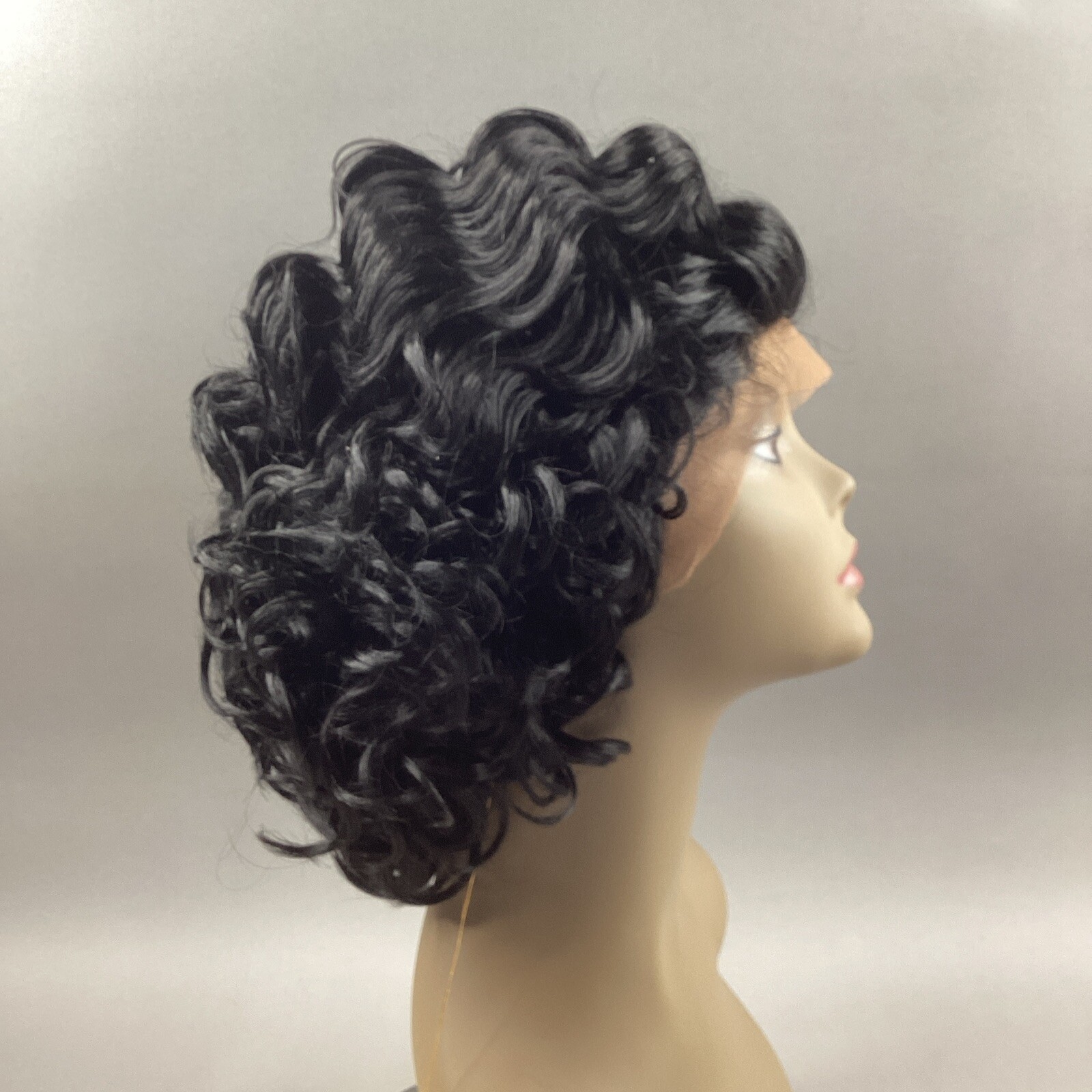 MLA69 #1B Off Black Short Wavy Synthetic Adjustable Free Part Lace Front Wig
