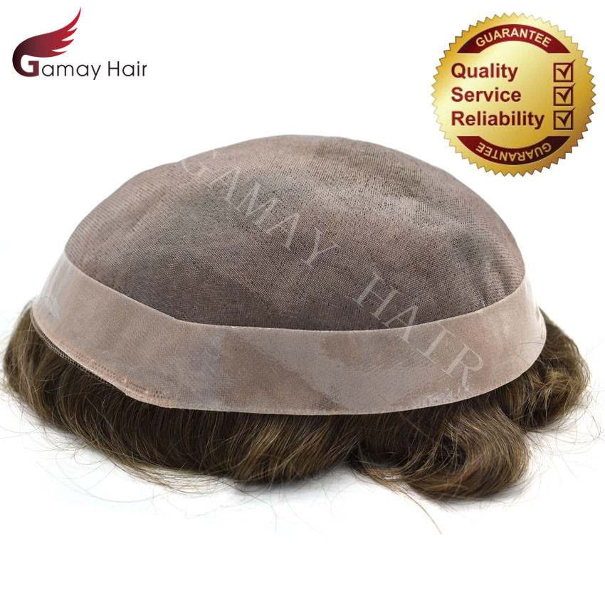 Mens Toupee 100% Human Hair piece Fine Mono Durable Natural Wig for Men D7-3